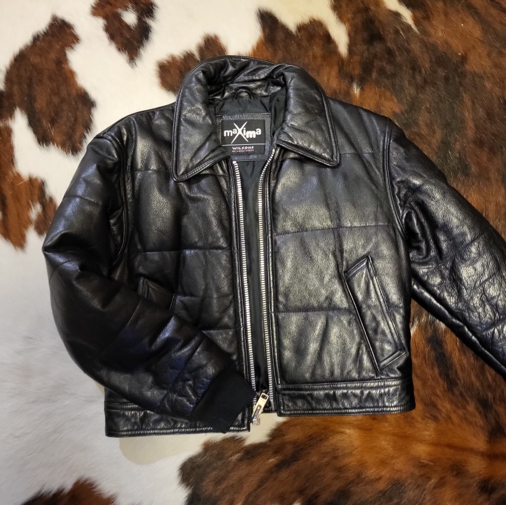 Vintage Leather Puffer cropped jacket by Wilsons leather Maxima line